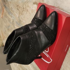 Black Rhinestone Heel Booties